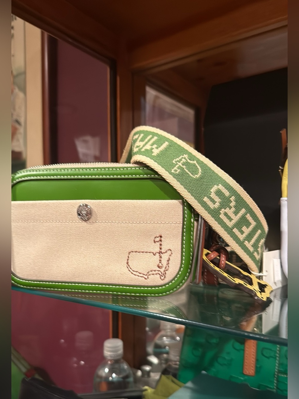 Augusta National Green and Cream Canvas Crossbody Bag with Branded Strap